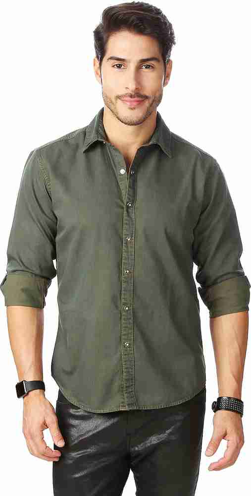 Olive green 2024 denim shirt