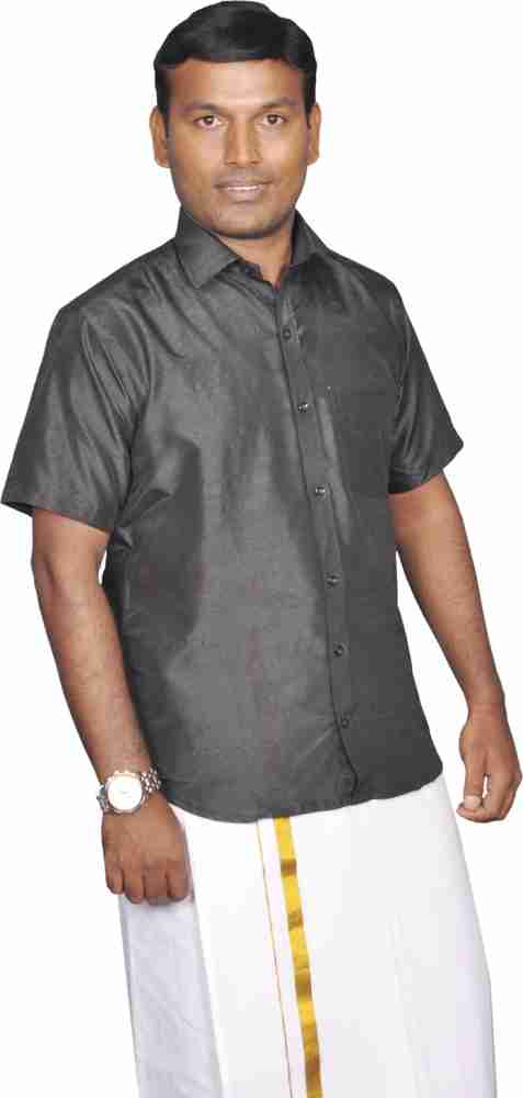 Two Khadi Stripe Shirt - Black