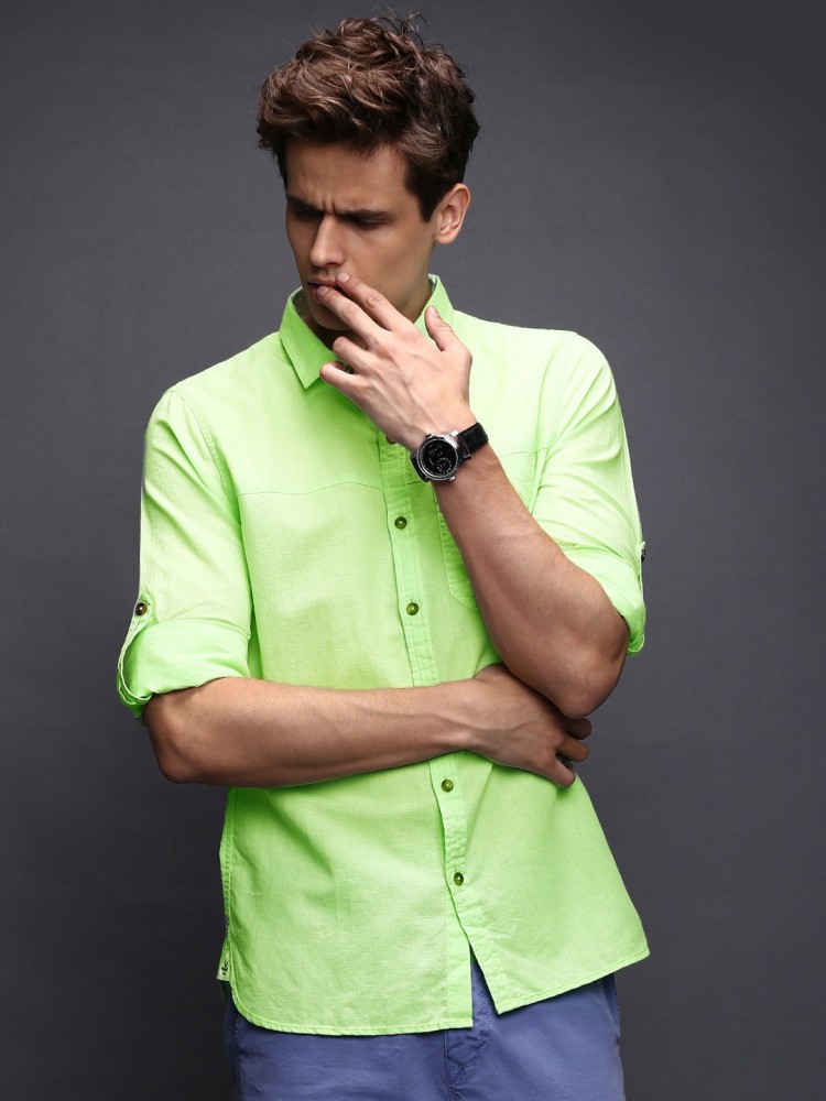 WROGN Men Solid Casual Green Shirt Buy Lime Green WROGN Men Solid Casual Green Shirt Online at Best Prices in India Flipkart