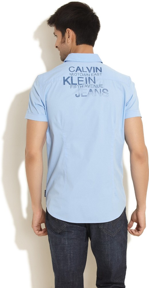 Calvin Klein Men Solid Casual Blue Shirt - Buy Sky blue Calvin