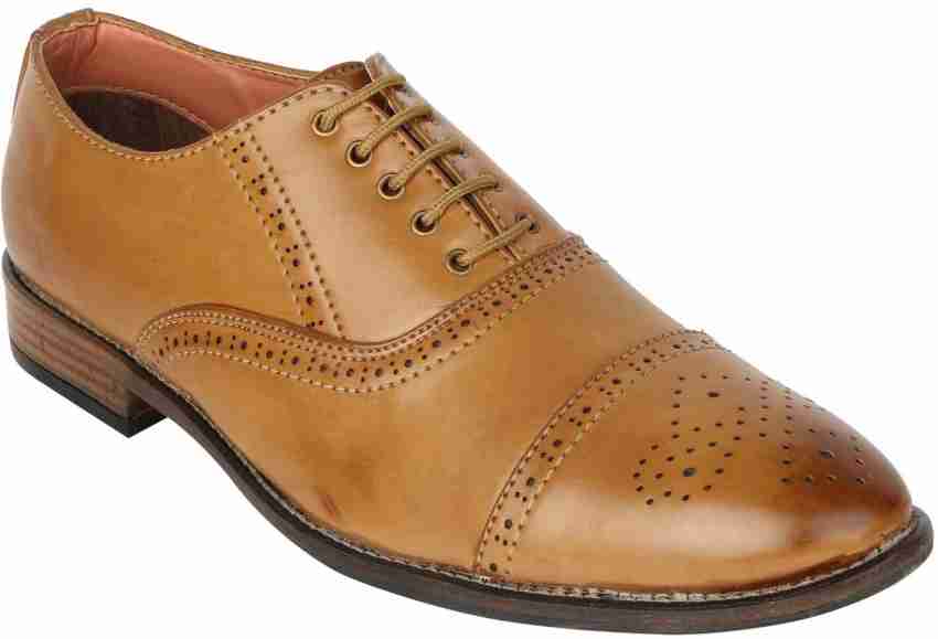 Formal Men 40 Number Tan Derby Leather Shoes