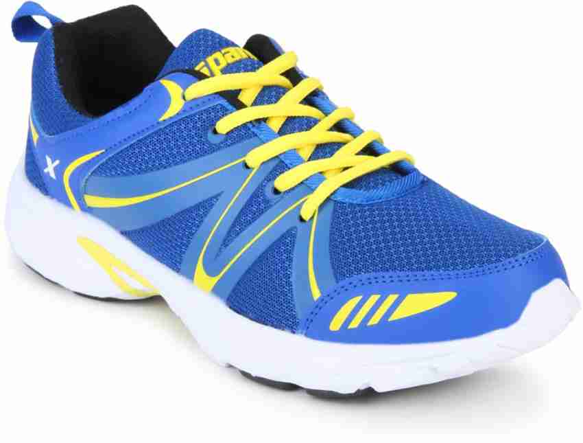 Blue and store yellow running shoes