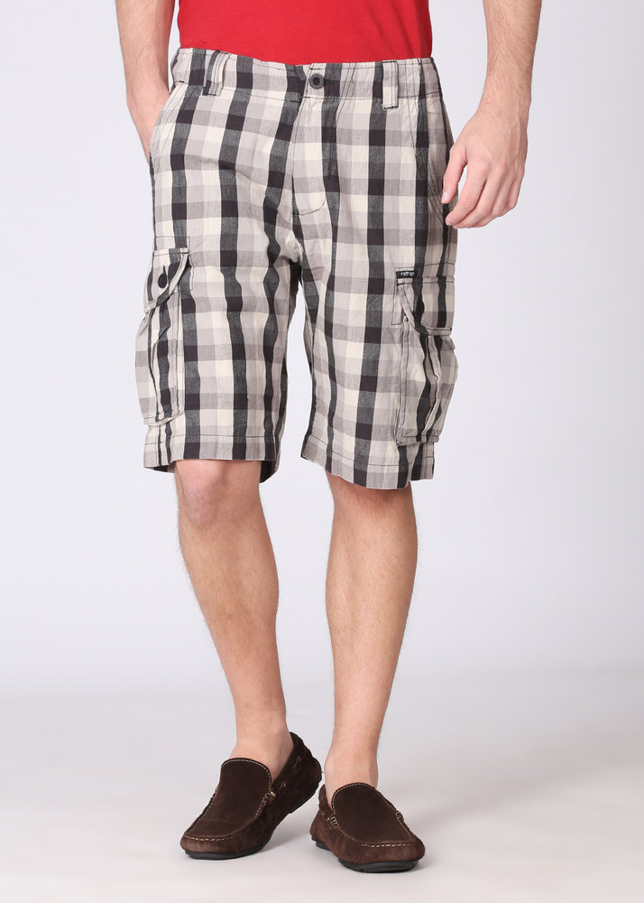 rattrap Checkered Men White Black Grey Cargo Shorts Buy White