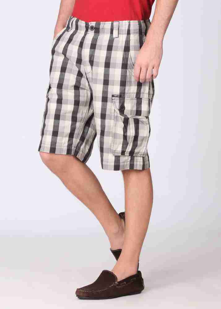 rattrap Checkered Men White Black Grey Cargo Shorts Buy White