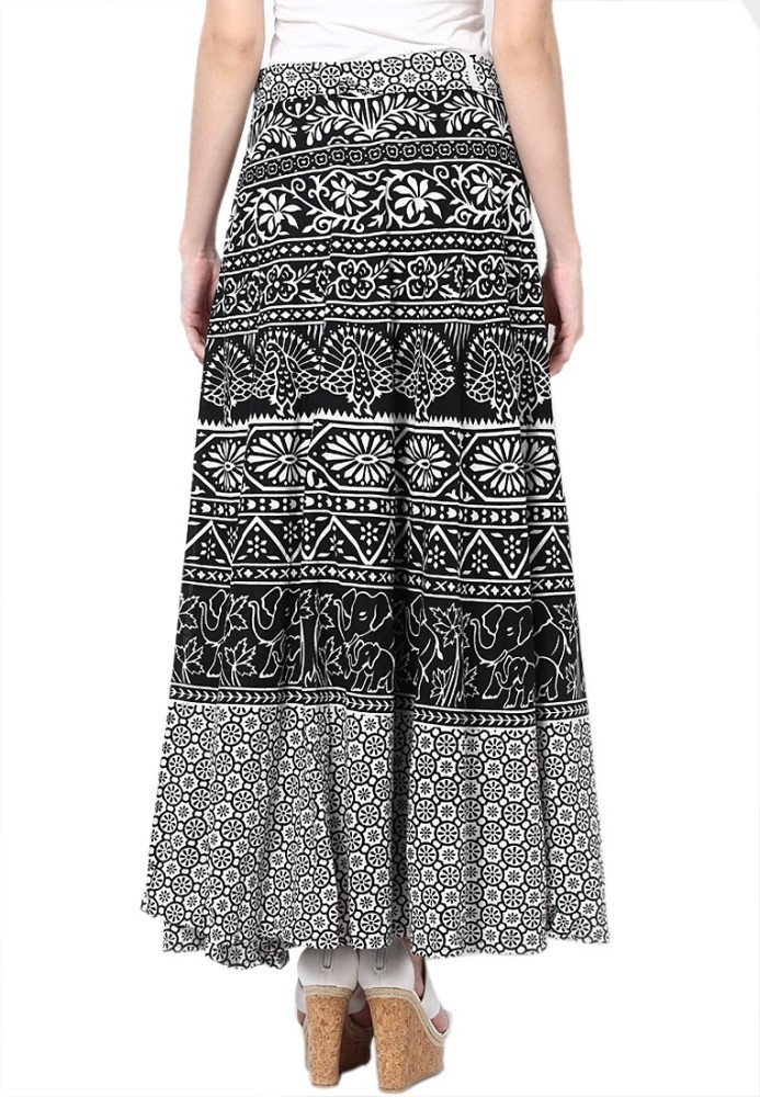 JABAMA Printed Women Wrap Around White, Black Skirt - Buy White
