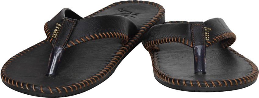 Kraasa Men Synthetic Leather Chappal (Black) Slippers