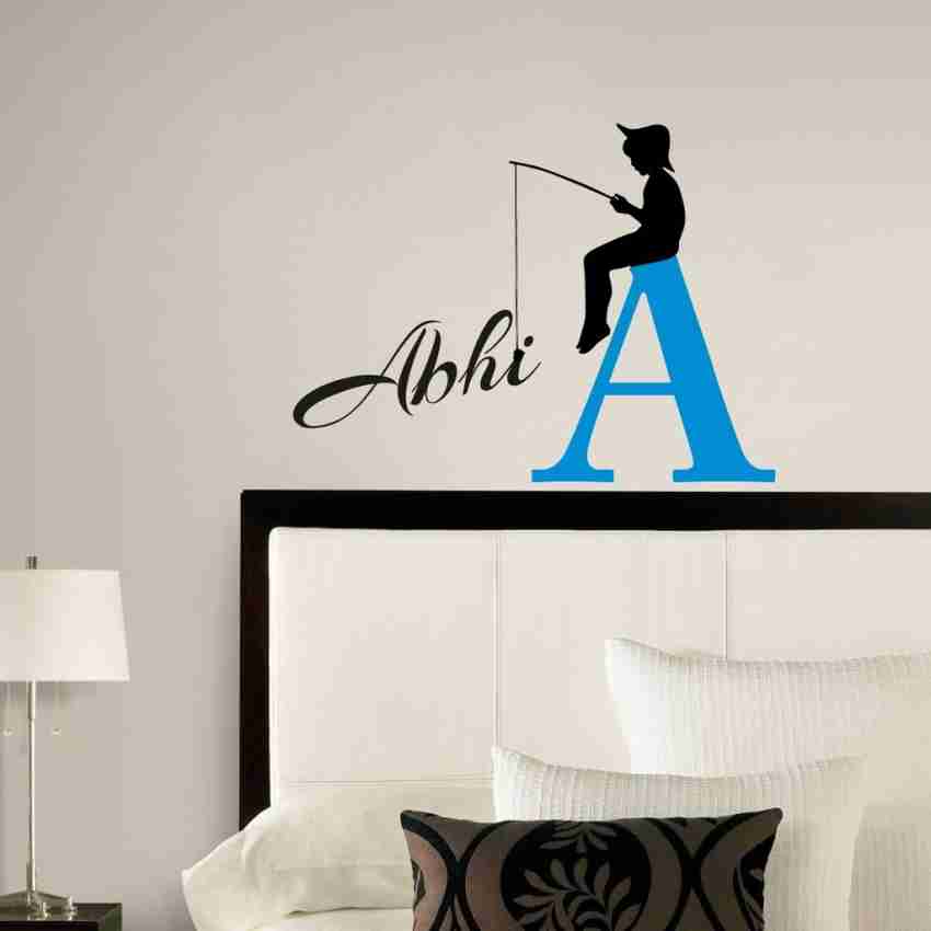 Fishes - Customized Name Lettering Art Vinyl Decoration Sticker Large Fish Image Design Fish Hook & Bait Vinyl Home Bedroom Wall Decal 20 inch x 20