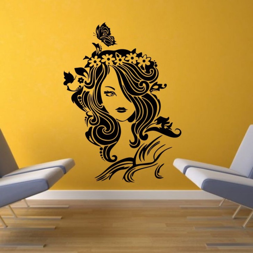 DECOR Kafe Decal Style Floral Hair Girl Wall Sticker Small Size- 15 * 18  Inch Color - Multicolor : : Home Improvement
