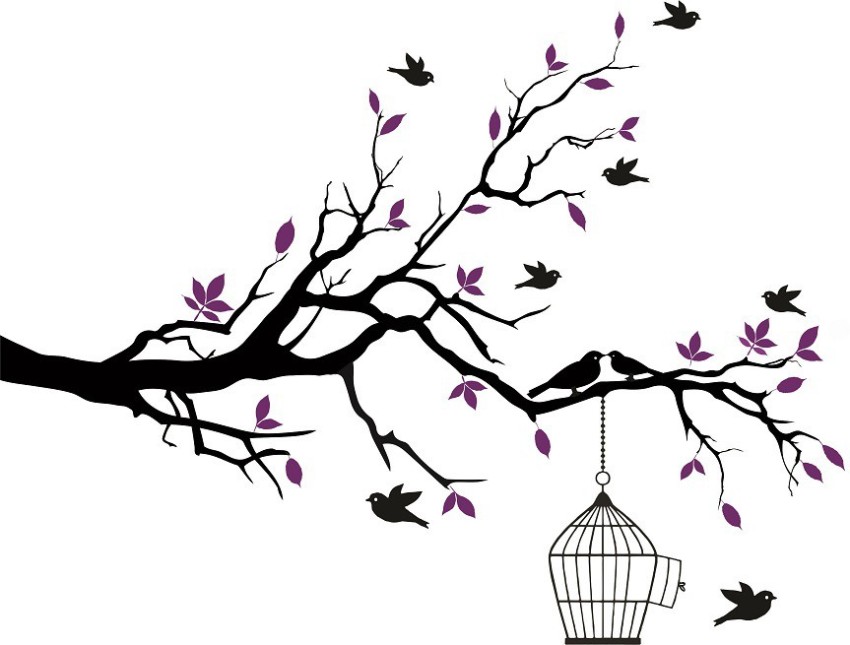 Buy Asmi Collections PVC Wall Stickers Tree Birds and Cage Online at Low  Prices in India 