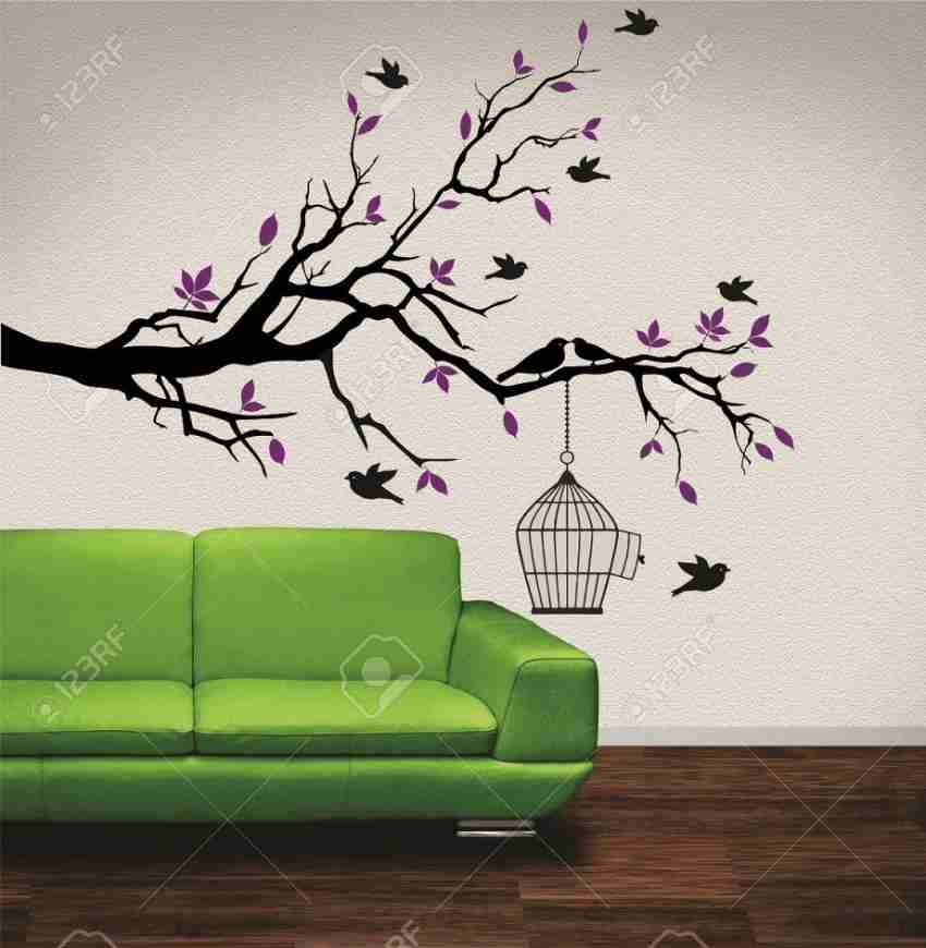 Buy Asmi Collections PVC Wall Stickers Tree Birds and Cage Online at Low  Prices in India 