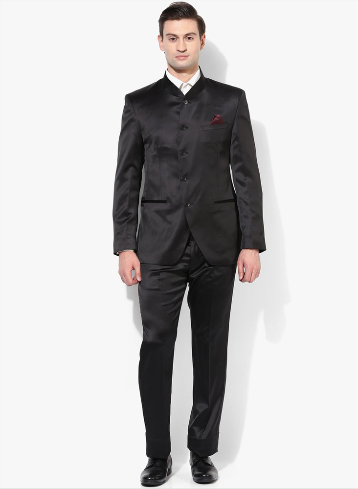 ADAM GLITZ BAN COLLAR Solid Men Suit Buy Black ADAM GLITZ BAN