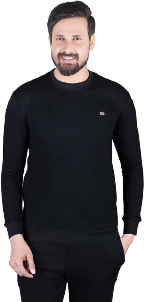 GLANZ COMFORT WEAR Full Sleeve Solid Men Sweatshirt - Buy BLACK