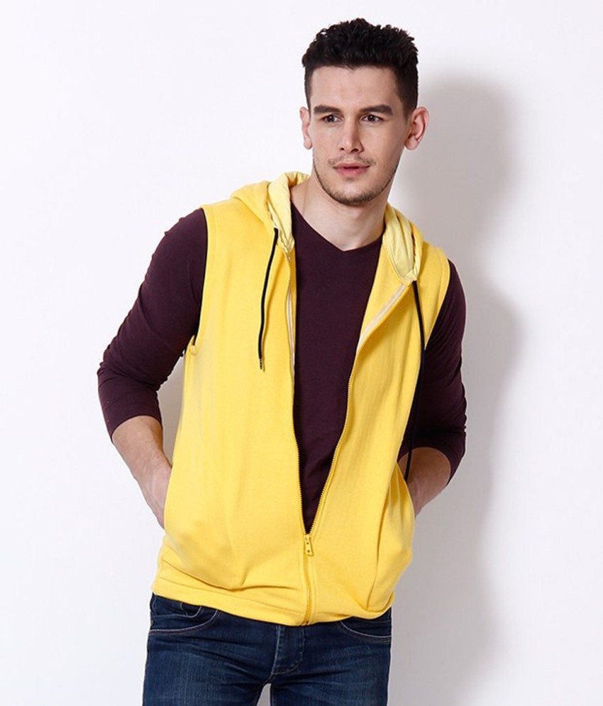 Yellow sleeveless hoodie sale