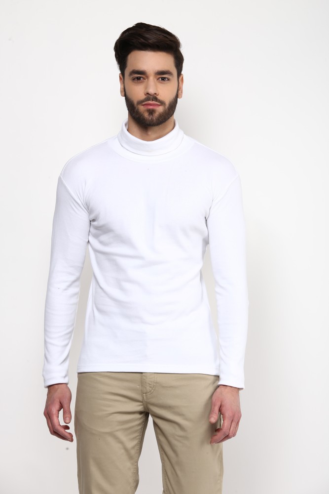 Buy HYPERNATION Grey Color Cotton High Neck Long Sleeves T-Shirt
