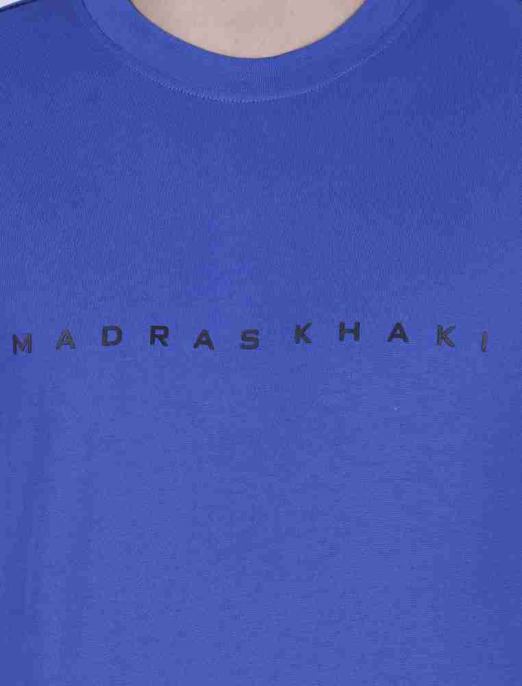 MADRAS KHAKI Solid Men Round Neck Blue T-Shirt - Buy Blue MADRAS KHAKI  Solid Men Round Neck Blue T-Shirt Online at Best Prices in India