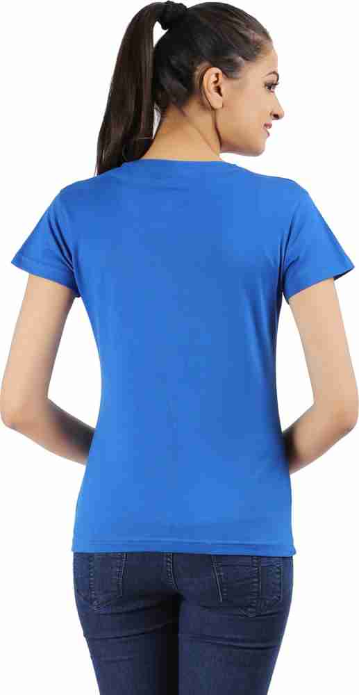 Ap'pulse Solid Women V Neck Blue T-Shirt