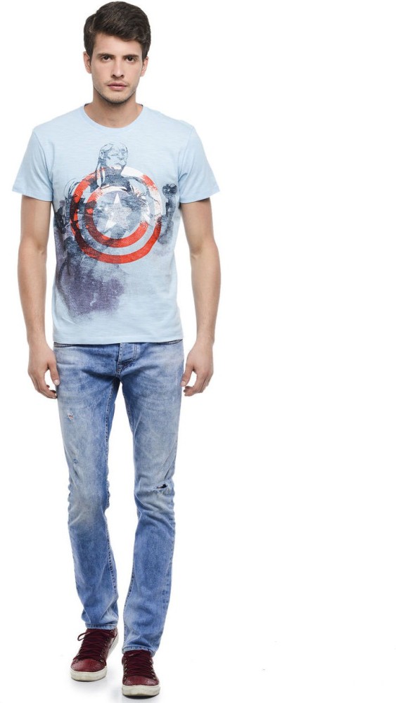 Captain america t 2024 shirt light blue