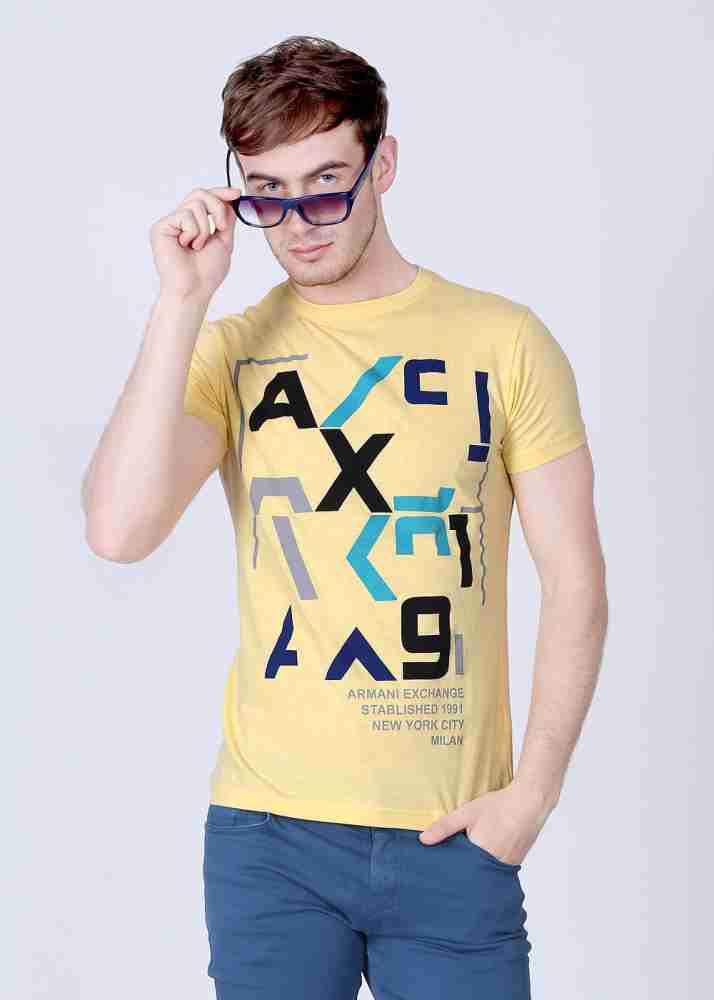 A X ARMANI EXCHANGE Printed Men Round Neck Yellow T Shirt Buy