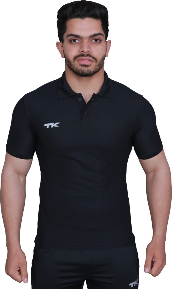 tk Solid Men Polo Neck Black T-Shirt - Buy Black tk Solid Men Polo