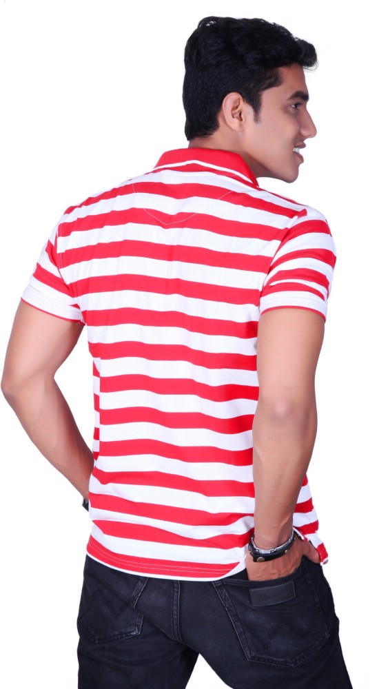 Cotton King Striped Men Polo Neck Red White T Shirt Buy Red