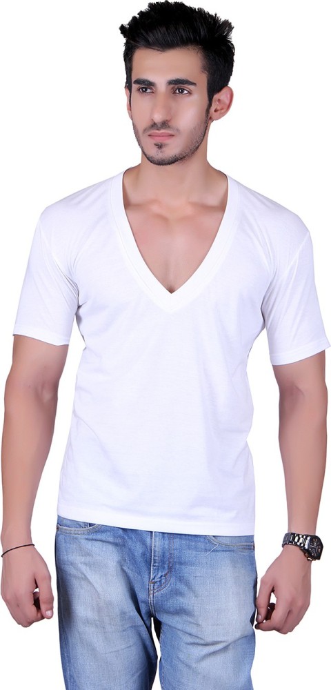 white deep v neck shirt