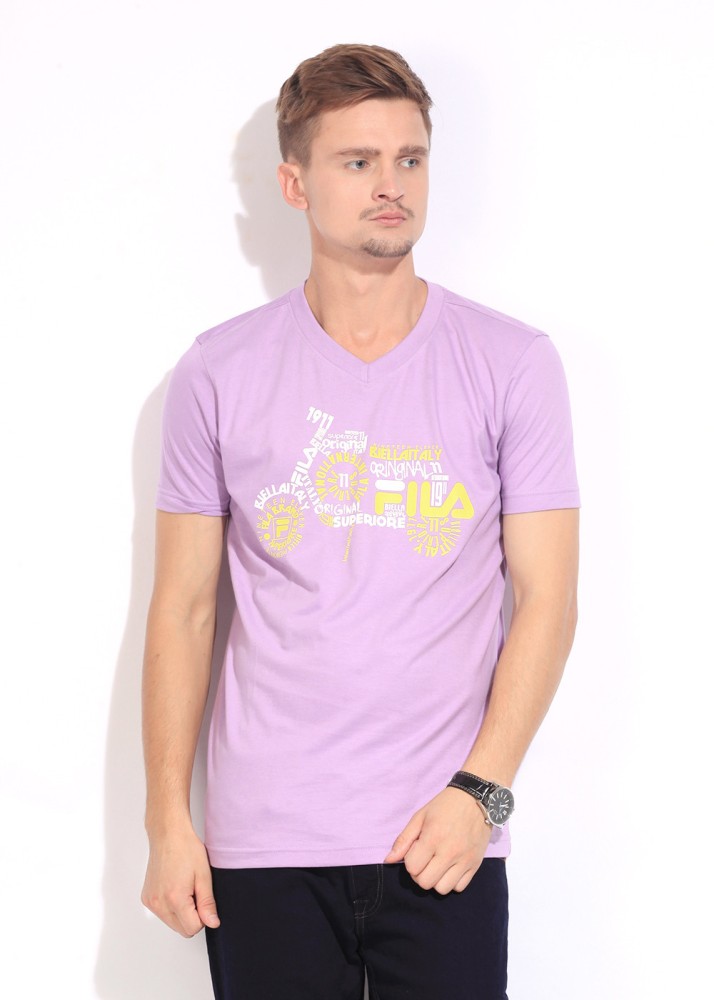 FILA Printed Men V Neck Purple T-Shirt - Buy REGAL ORCHID FILA