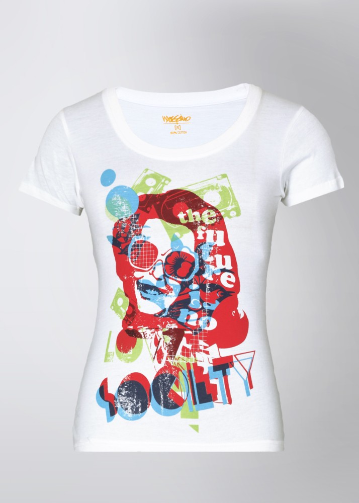 MOSSIMO Printed Women Round Neck White T-Shirt - Buy White MOSSIMO