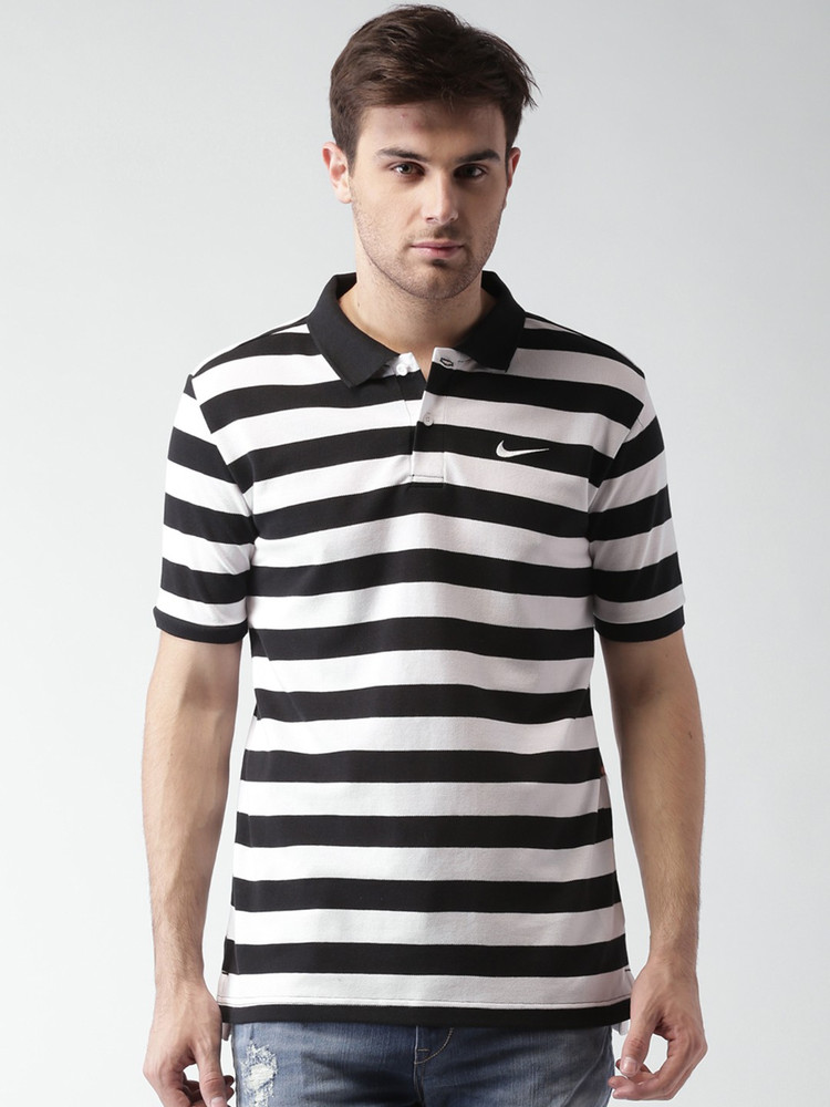 nike black white striped t shirt