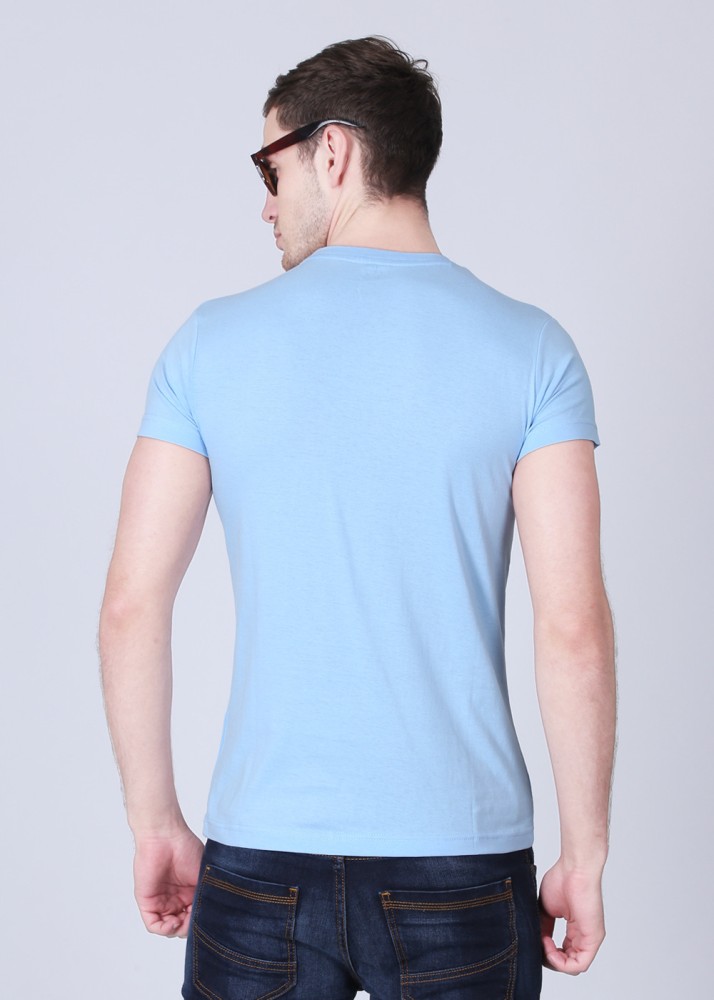 A X ARMANI EXCHANGE Printed Men Round Neck Light Blue T Shirt