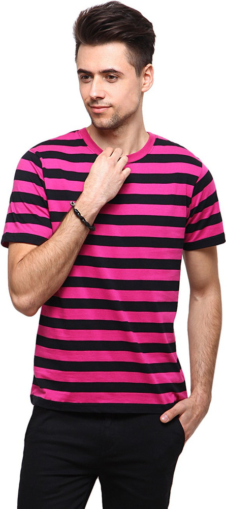 pink black striped shirt