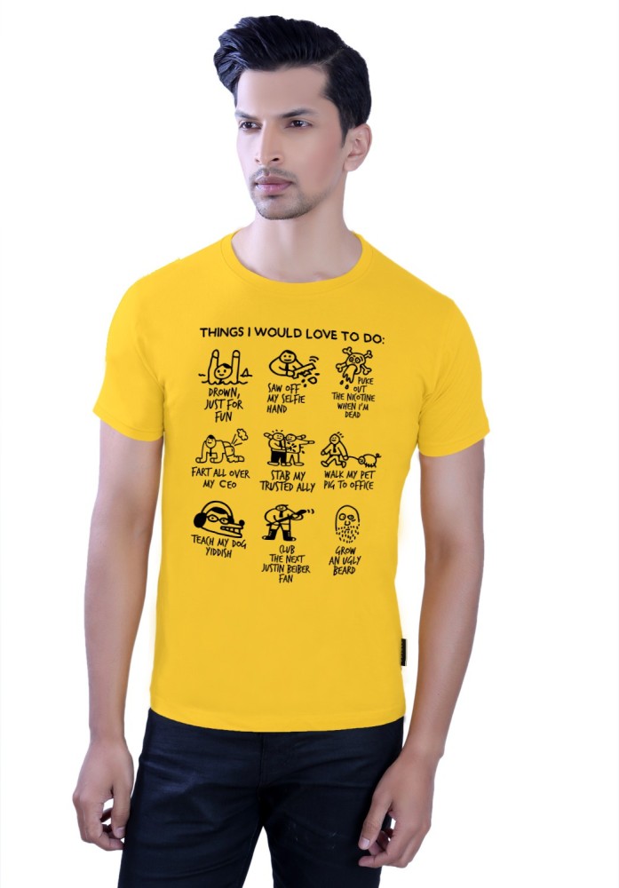 TANTRA Printed Round Neck Yellow T-Shirt - Buy Yellow TANTRA Printed Men Round Neck Yellow T-Shirt Online at Prices India | Flipkart.com