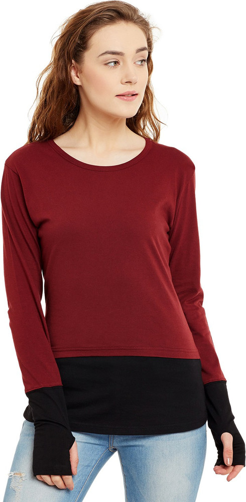 HYPERNATION Solid Women Round Neck Maroon Black T Shirt Buy HYPERNATION Solid Women Round Neck Maroon Black T Shirt Online at Best Prices in India Flipkart