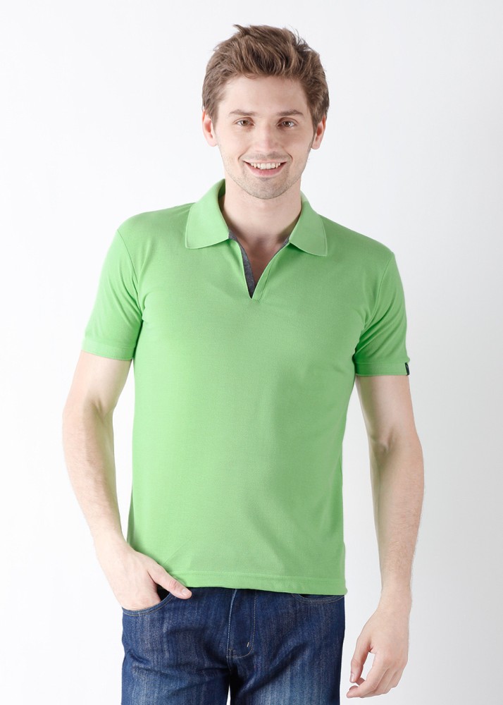 Status Quo Solid Men Polo Neck Green T-Shirt - Buy Sap Green