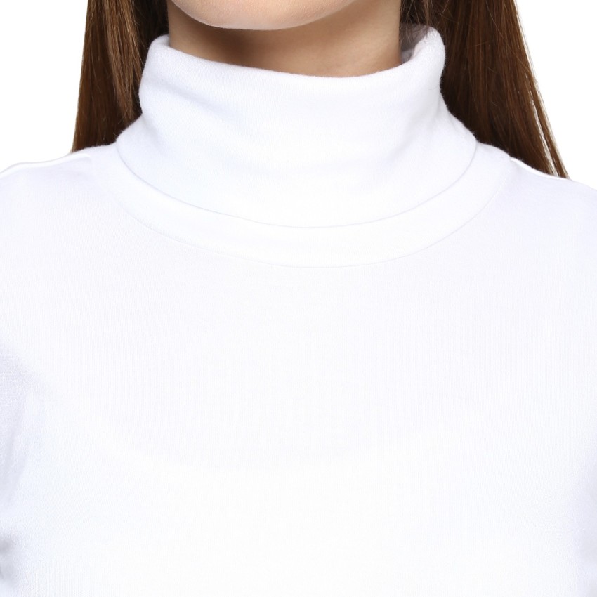 Buy POLYESTER SOLID WHITE HIGH-NECK T-SHIRT for Women Online in India