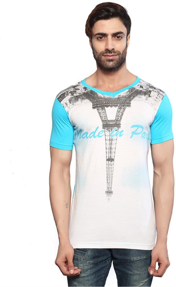 Horizon Printed Men V Neck Blue T Shirt Buy LIGHT BLUE Horizon