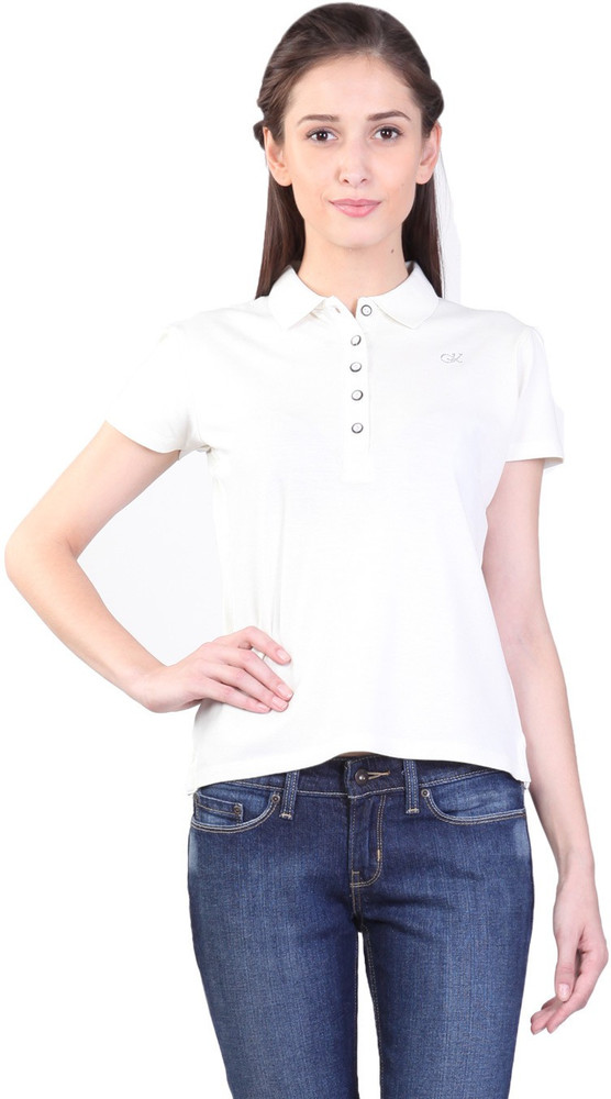 KIDLEY Solid Women Polo Neck White T Shirt Buy White KIDLEY Solid Women Polo Neck White T Shirt Online at Best Prices in India Flipkart