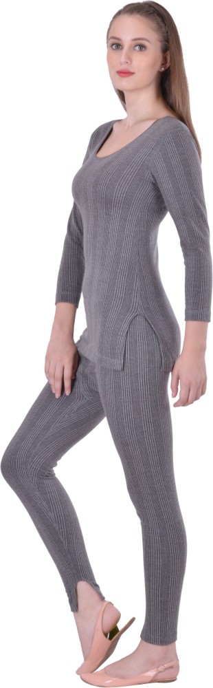 LUX INFERNO Women Charcoal Melange Women Top - Pyjama Set Thermal