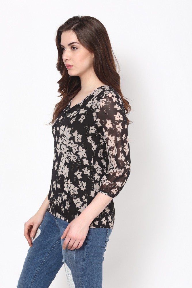 HARPA Casual Full Sleeve Floral Print Women Black Top - Buy Black HARPA  Casual Full Sleeve Floral Print Women Black Top Online at Best Prices in  India