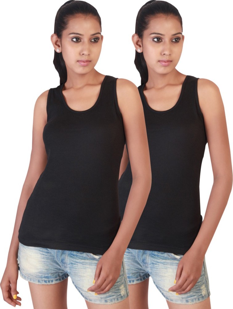 TWIN BIRDS Casual Sleeveless Solid Women Black Top - Buy Carbon