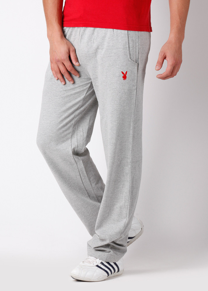 PLAYBOY Solid Men Grey Track Pants Buy Grey Melange PLAYBOY