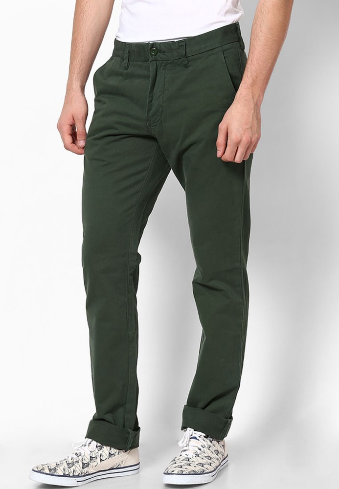 Mens Cotton Dark Olive Green Plain Pant Size 2842