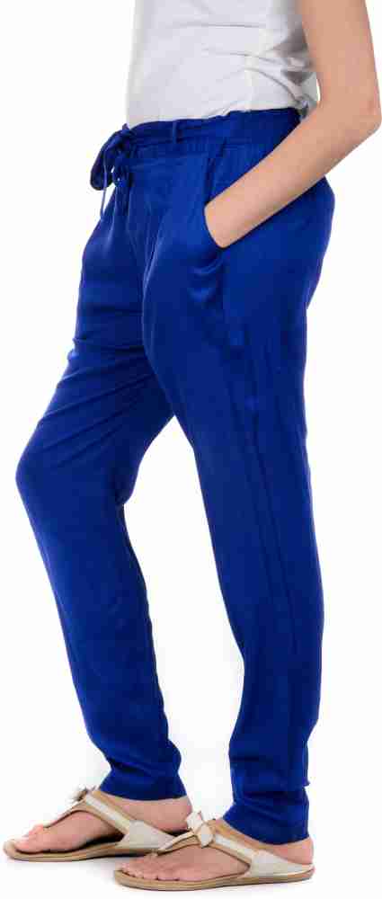 House of Tantrums Narrow Bottom Royal Blue Pants With Belt Slim Fit Women  Blue Trousers - Buy Blue House of Tantrums Narrow Bottom Royal Blue Pants  With Belt Slim Fit Women Blue