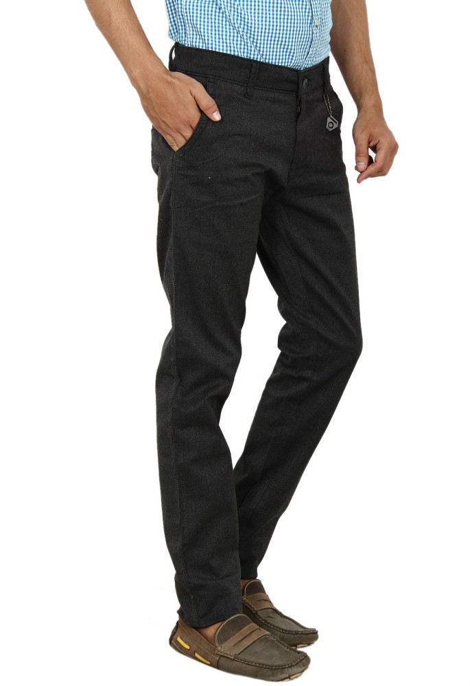 Buy Peregrine by Pantaloons Carbon Black Slim Fit Self Pattern Trousers for  Mens Online  Tata CLiQ