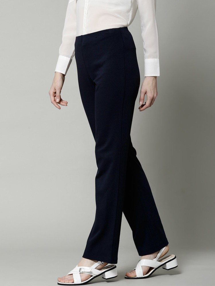 Buy AND Navy Solid Slim Fit Rayon Womens Workwear Pants  Shoppers Stop