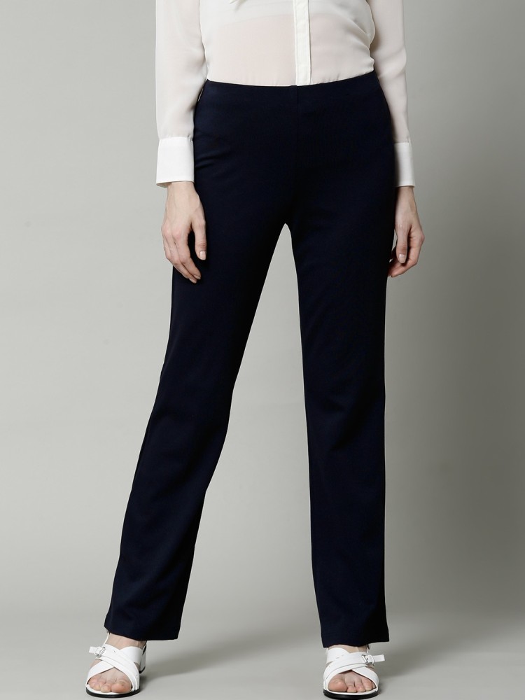 Buy Men Navy Blue Regular Fit Solid Trousers online  Looksgudin