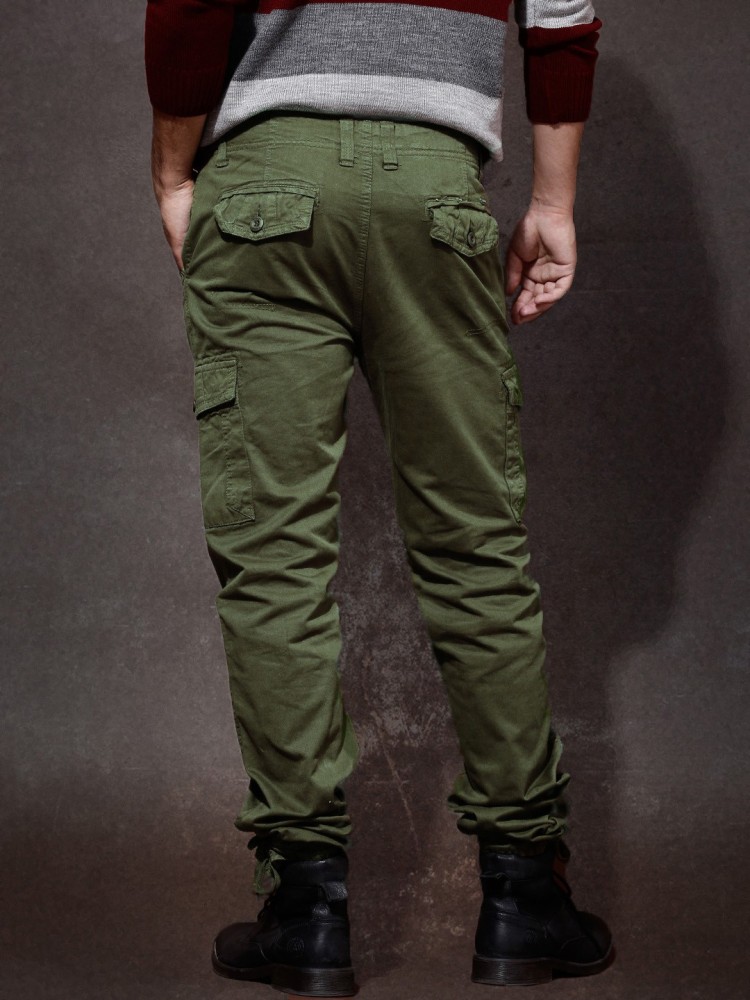 Buy Roadster Men Olive Green Slim Fit Solid Ankle Length Trousers