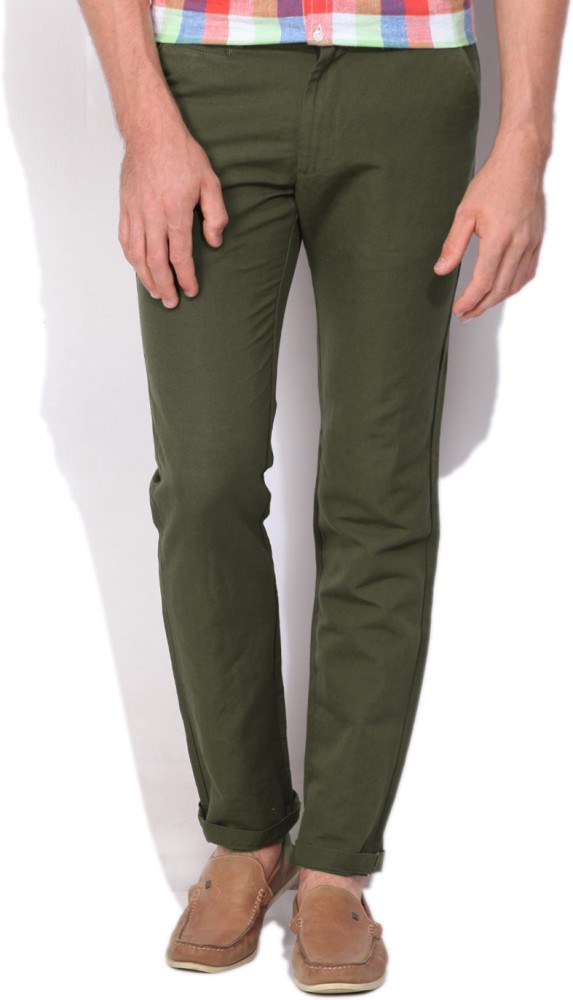 WROGN Slim Fit Men Dark Green Trousers - Buy OLIVE WROGN Slim Fit