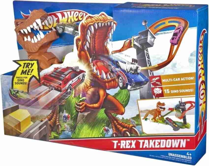 HOTWHEELS T-REX TAKEDOWN TRACK PLAYSET with Captain America's Car 