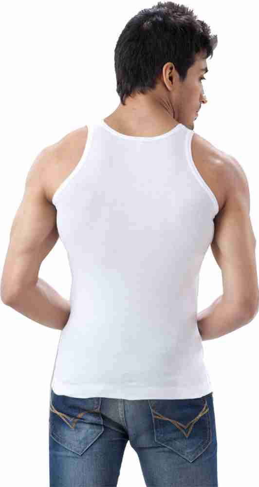 Buy POOMEX Men's Rib Vest (Pack of 5) (75 CM) White at
