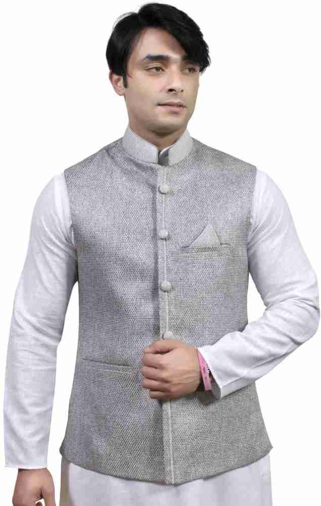 Grey Sued Velvet Fabric Jodhpuri for Mens Nehru Jacket Modi 